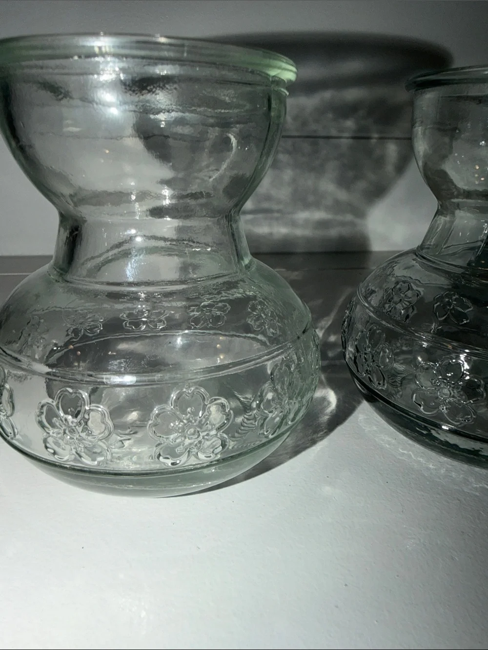 Clear glass floral bud forcing vases - Set of 2